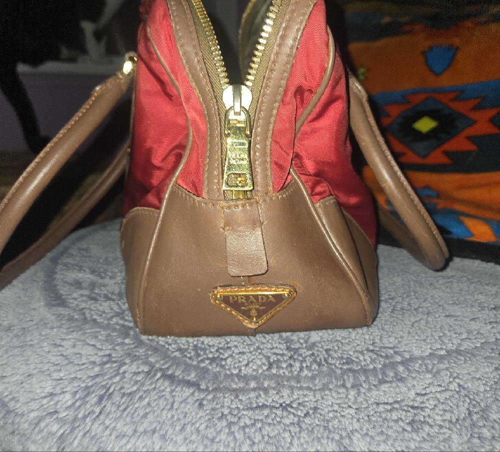 Prada Red and Brown Satchel with Beige Stripe - Picture 6 of 10
